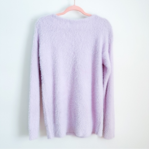 A New Day Pastel Purple Fuzzy Eyelash V Neck Long Sweater sz small - Picture 4 of 10